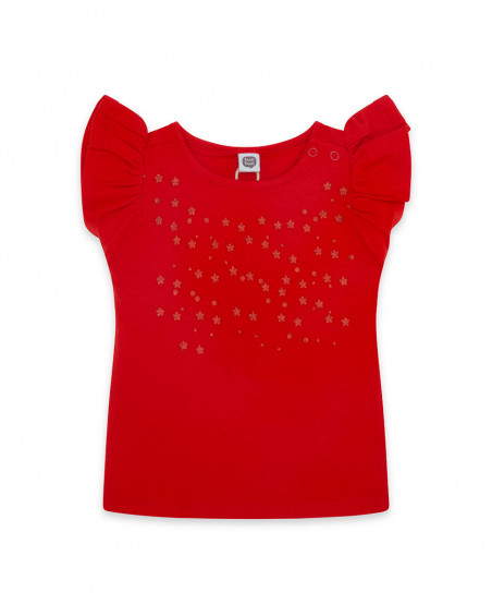 Tee-shirt en jersey volants fille rouge basicos kids Tee-shirt en jersey volants fille rouge basicos kids