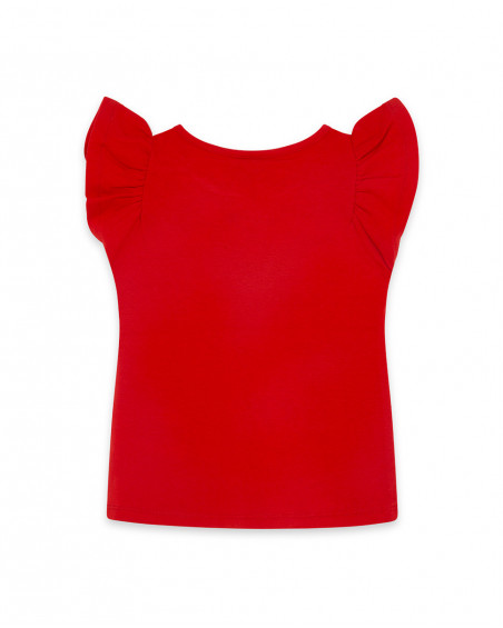 Tee-shirt en jersey volants fille rouge basicos kids Tee-shirt en jersey volants fille rouge basicos kids
