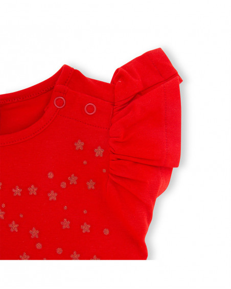 Tee-shirt en jersey volants fille rouge basicos kids Tee-shirt en jersey volants fille rouge basicos kids