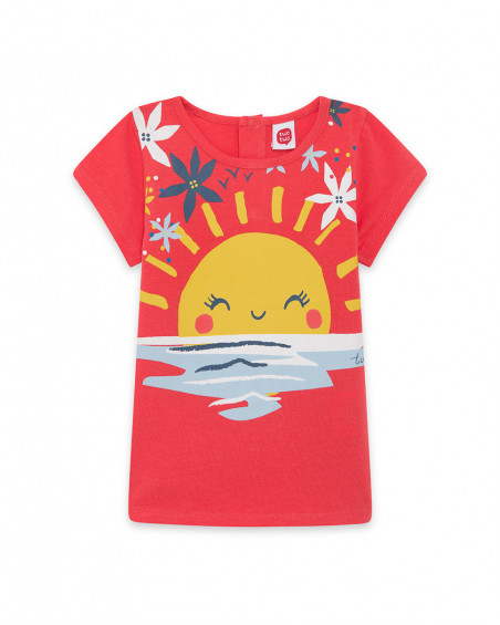 Tee-shirt en jersey soleil fille orange enjoy the sun Tee-shirt en jersey soleil fille orange enjoy the sun