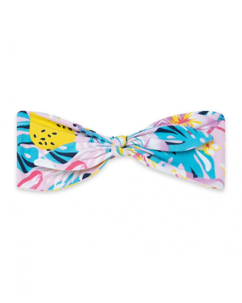 Serre-tête en jersey fleurs fille rose tahiti