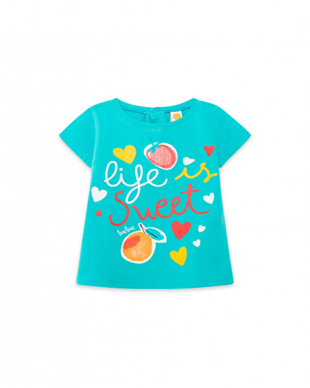 Tee-shirt en jersey message fille bleu fruitty time