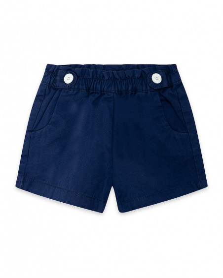 Short en sergé boutons fille marine basicos kids Short en sergé boutons fille marine basicos kids
