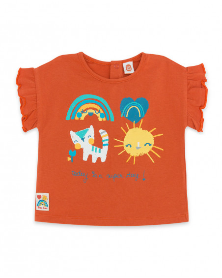 Tee-shirt en jersey volants fille orange smile today Tee-shirt en jersey volants fille orange smile today