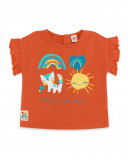 Tee-shirt en jersey volants fille orange smile today Tee-shirt en jersey volants fille orange smile today