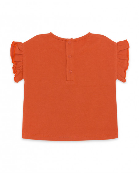 Tee-shirt en jersey volants fille orange smile today Tee-shirt en jersey volants fille orange smile today