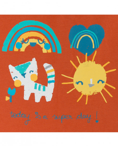 Tee-shirt en jersey volants fille orange smile today Tee-shirt en jersey volants fille orange smile today