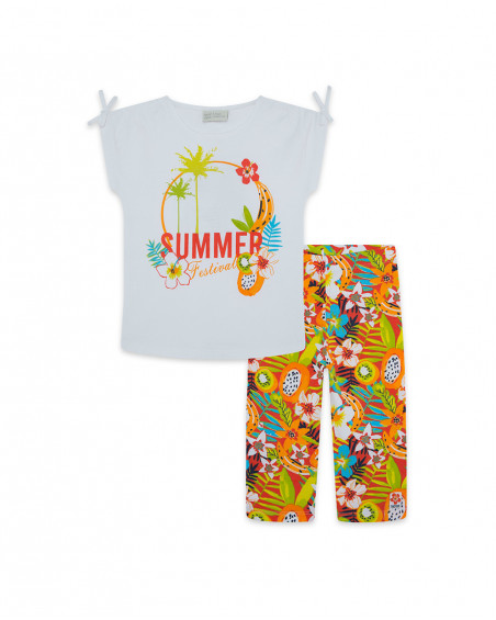 Tee-shirt et legging capri imprimé fille blanche summer festival
