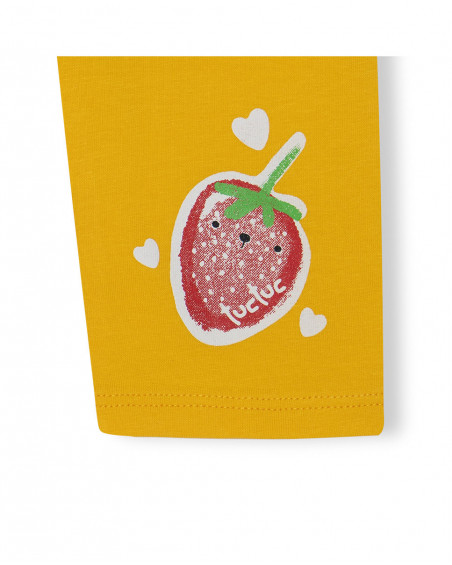 Leggings capri en jersey fraise fille jaune fruitty time
