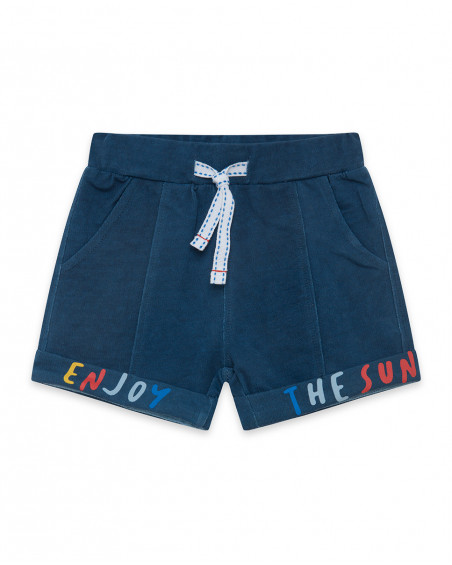 Bermuda en coton molletonné message garçon bleu enjoy the sun Bermuda en coton molletonné message garçon bleu enjoy the sun