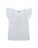 Tee-shirt en jersey volants fille blanche basicos kids Tee-shirt en jersey volants fille blanche basicos kids