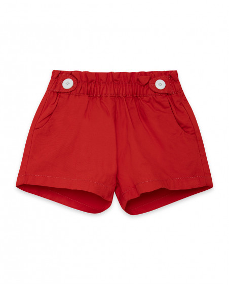 Short en sergé boutons fille rouge basicos kids Short en sergé boutons fille rouge basicos kids