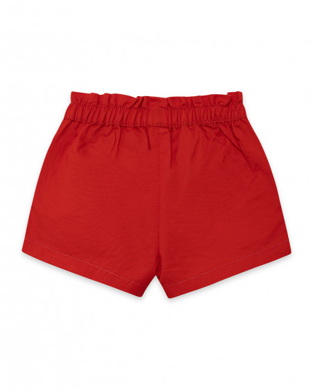 Short en sergé boutons fille rouge basicos kids Short en sergé boutons fille rouge basicos kids