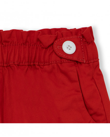 Short en sergé boutons fille rouge basicos kids Short en sergé boutons fille rouge basicos kids