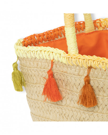Sac en raphia franges fille orange summer festival Sac en raphia franges fille orange summer festival