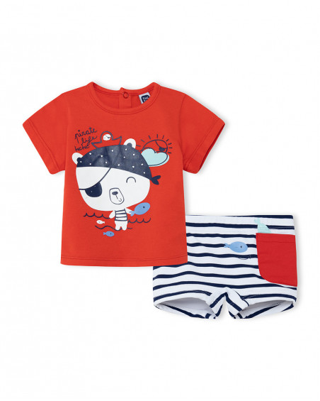 Ensemble de bain à rayures garçon rouge little pirates Ensemble de bain à rayures garçon rouge little pirates