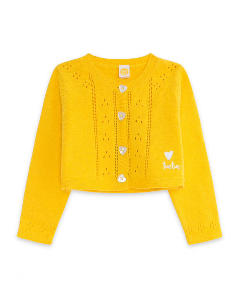 Veste en tricot boutons fille jaune fruitty time