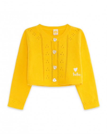 Veste en tricot boutons fille jaune fruitty time