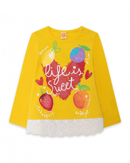 Tee-shirt en jersey manche longue fille jaune fruitty time