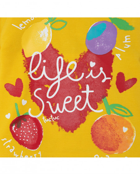 Tee-shirt en jersey manche longue fille jaune fruitty time
