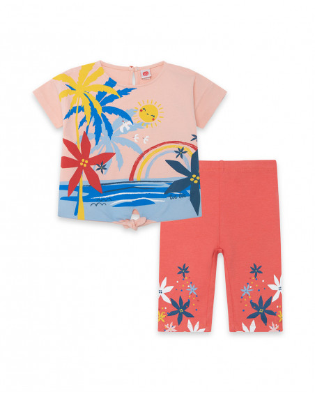 Tee-shirt et legging capri fleurs fille orange enjoy the sun