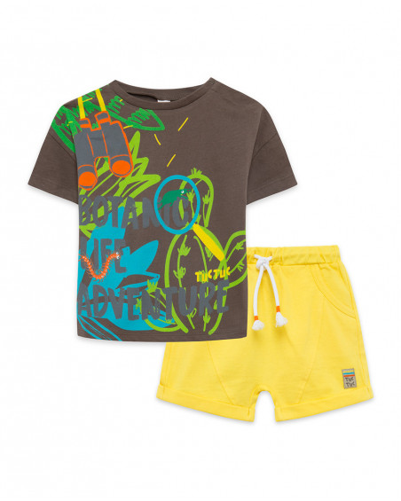 Tee-shirt et bermuda en jersey lacets garçon marron funcactus Tee-shirt et bermuda en jersey lacets garçon marron funcactus
