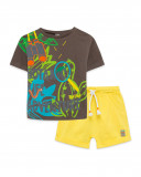 Tee-shirt et bermuda en jersey lacets garçon marron funcactus Tee-shirt et bermuda en jersey lacets garçon marron funcactus