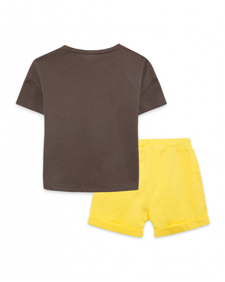 Tee-shirt et bermuda en jersey lacets garçon marron funcactus Tee-shirt et bermuda en jersey lacets garçon marron funcactus