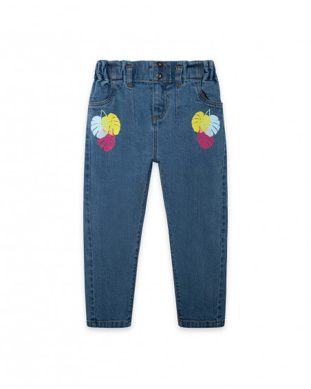 Pantalon en jeans feuilles fille bleu island
