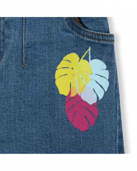 Pantalon en jeans feuilles fille bleu island