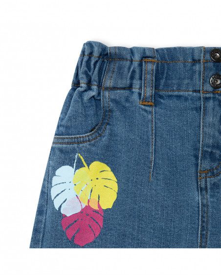 Pantalon en jeans feuilles fille bleu island