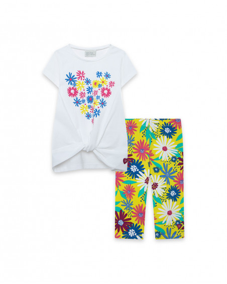 Tee-shirt et legging capri fleurs fille blanche ready to bloom Tee-shirt et legging capri fleurs fille blanche ready to bloom