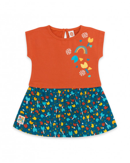 Robe en jersey imprimé fille orange smile today Robe en jersey imprimé fille orange smile today