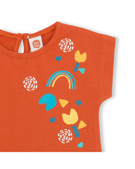 Robe en jersey imprimé fille orange smile today Robe en jersey imprimé fille orange smile today