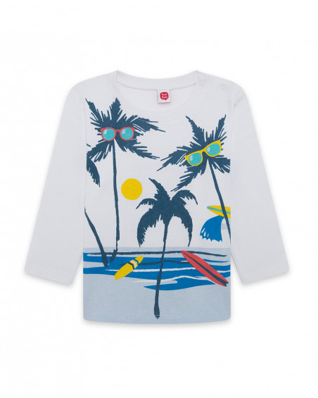 Tee-shirt en jersey manche longue garçon blanche enjoy the sun
