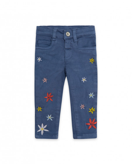 Pantalon en sergé fleurs fille bleu enjoy the sun Pantalon en sergé fleurs fille bleu enjoy the sun