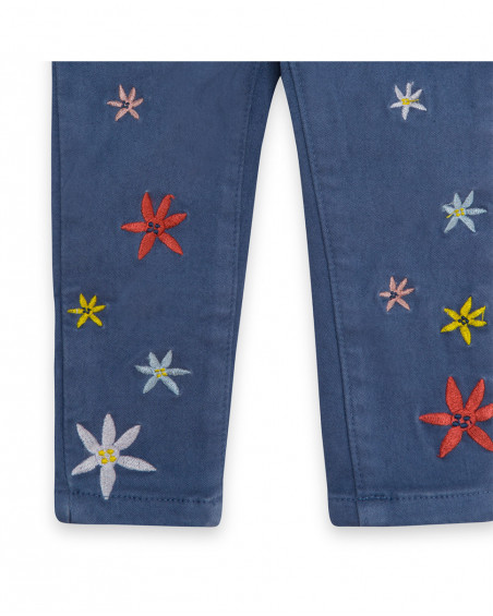 Pantalon en sergé fleurs fille bleu enjoy the sun Pantalon en sergé fleurs fille bleu enjoy the sun