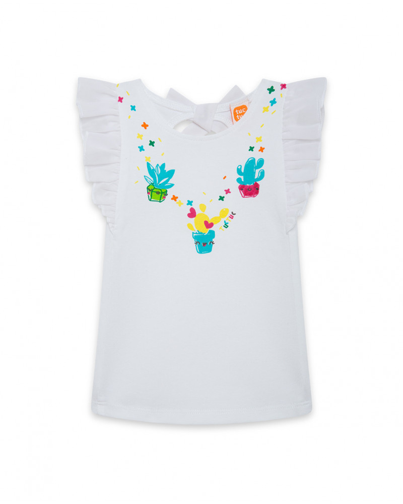 Tee-shirt en jersey volants fille blanche funcactus