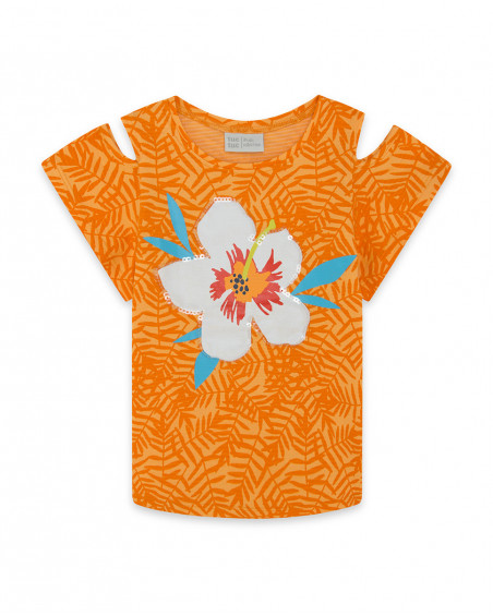 Tee-shirt en jersey fleur fille orange summer festival Tee-shirt en jersey fleur fille orange summer festival