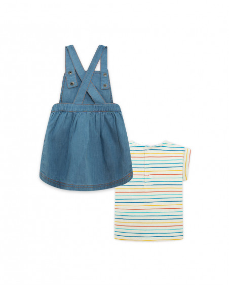 Robe en jeans et tee-shirt à rayures fille bleu smile today Robe en jeans et tee-shirt à rayures fille bleu smile today