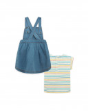 Robe en jeans et tee-shirt à rayures fille bleu smile today Robe en jeans et tee-shirt à rayures fille bleu smile today