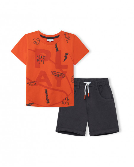 Tee-shirt et bermuda en jersey lacets garçon rouge play Tee-shirt et bermuda en jersey lacets garçon rouge play