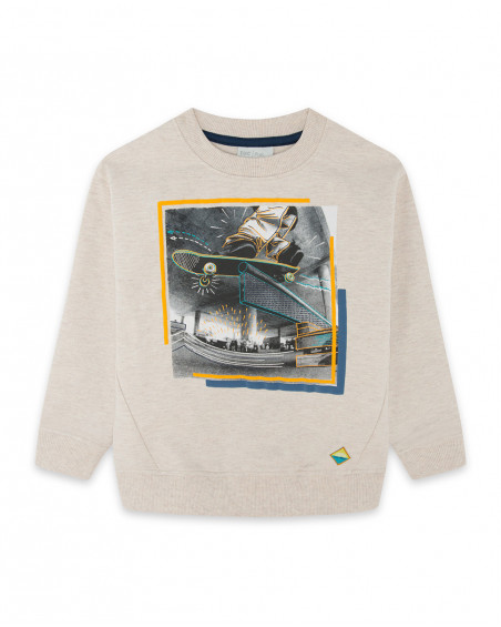 Sweat-shirt en peluche fermée garçon beige free time Sweat-shirt en peluche fermée garçon beige free time