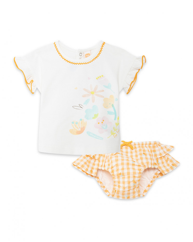 Tee-shirt en jersey et short à carreaux fille beige picnic time