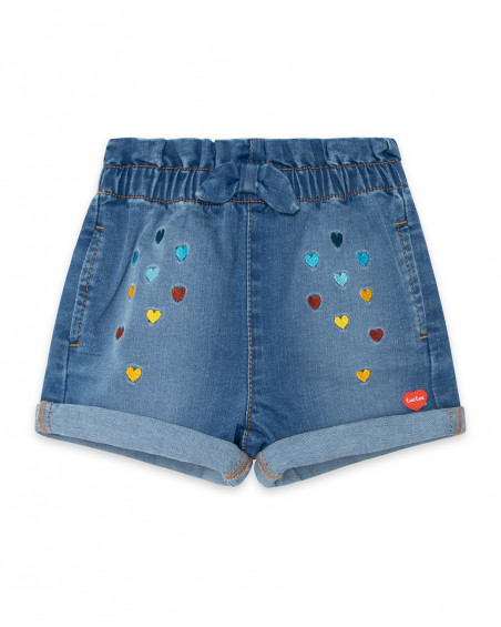 Short en jeans coeurs fille bleu smile today Short en jeans coeurs fille bleu smile today