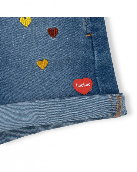 Short en jeans coeurs fille bleu smile today Short en jeans coeurs fille bleu smile today