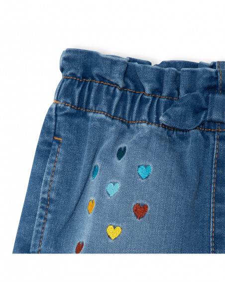 Short en jeans coeurs fille bleu smile today Short en jeans coeurs fille bleu smile today