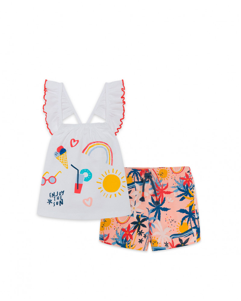Tee-shirt et short en jersey imprimé fille blanche enjoy the sun