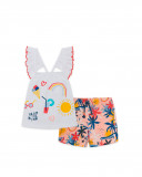 Tee-shirt et short en jersey imprimé fille blanche enjoy the sun Tee-shirt et short en jersey imprimé fille blanche enjoy the sun