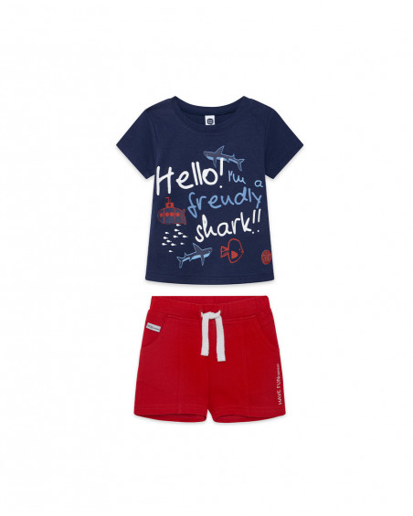 Tee-shirt et bermuda en jersey lacets garçon bleu red submarine Tee-shirt et bermuda en jersey lacets garçon bleu red submarine